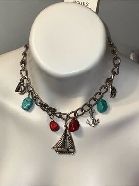 Nautical Charm Necklace with Turquoise & Red Beads NEW BOOTS JEWELRY COLLECTION